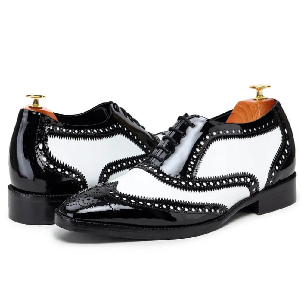 7 CM / 2.76 Inches CMR CHAMARIPA Formal Height Increasing Shoes For Men - Handcrafted Wingtip Oxford - Black & White