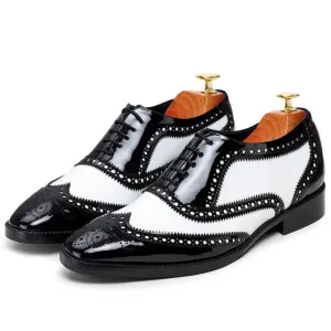 7 CM / 2.76 Inches CMR CHAMARIPA Formal Height Increasing Shoes For Men - Handcrafted Wingtip Oxford - Black & White