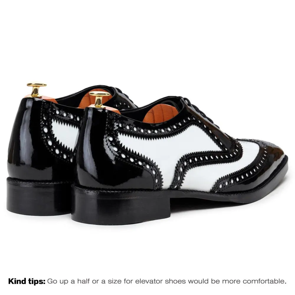7 CM / 2.76 Inches CMR CHAMARIPA Formal Height Increasing Shoes For Men - Handcrafted Wingtip Oxford - Black & White