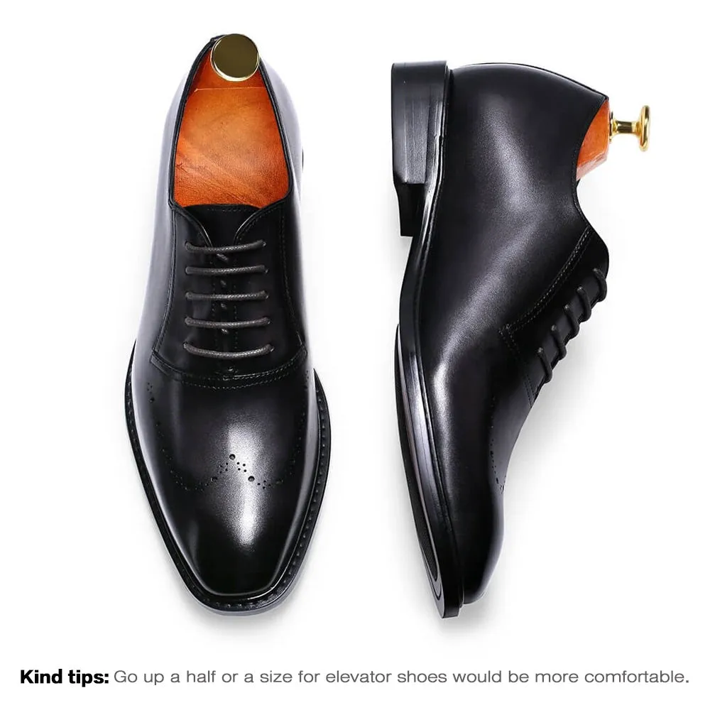 7 CM/2.76 Inches Taller -CMR CHAMARIPA Mens Dress Elevator Shoes- Hand Painted Leather Oxfords- Dark Gray