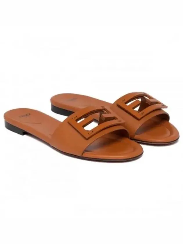 Baguette FF Logo Leather Slippers Brown