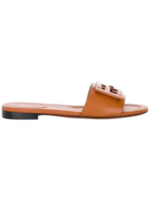 Baguette FF Logo Leather Slippers Brown