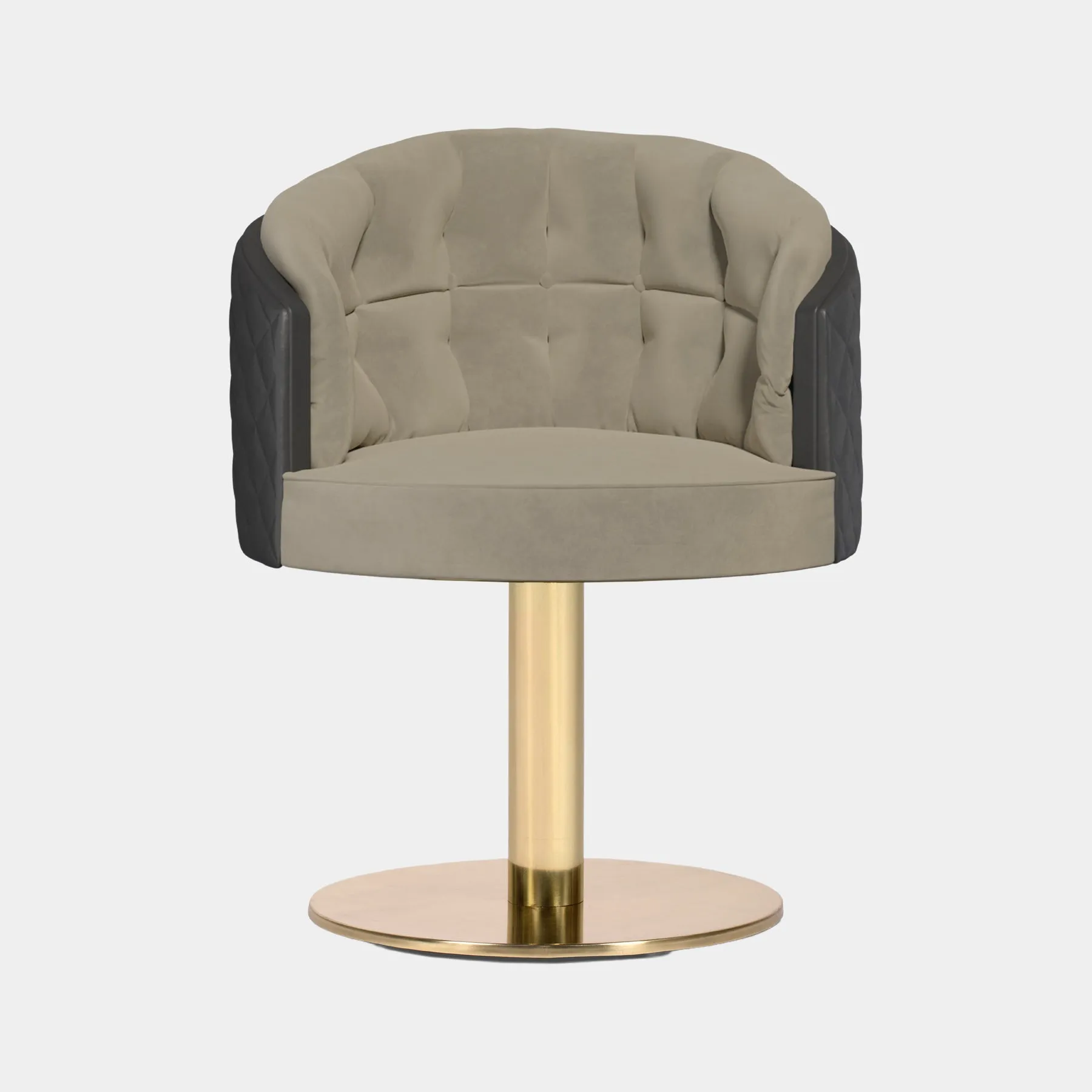Bahama Swivel Dining Chair in Polished Brass with Grey Leather