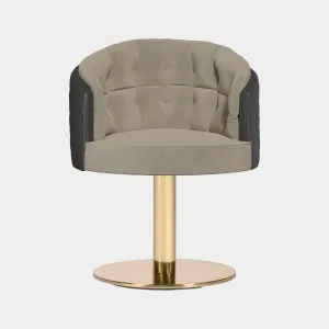 Bahama Swivel Dining Chair in Polished Brass with Grey Leather