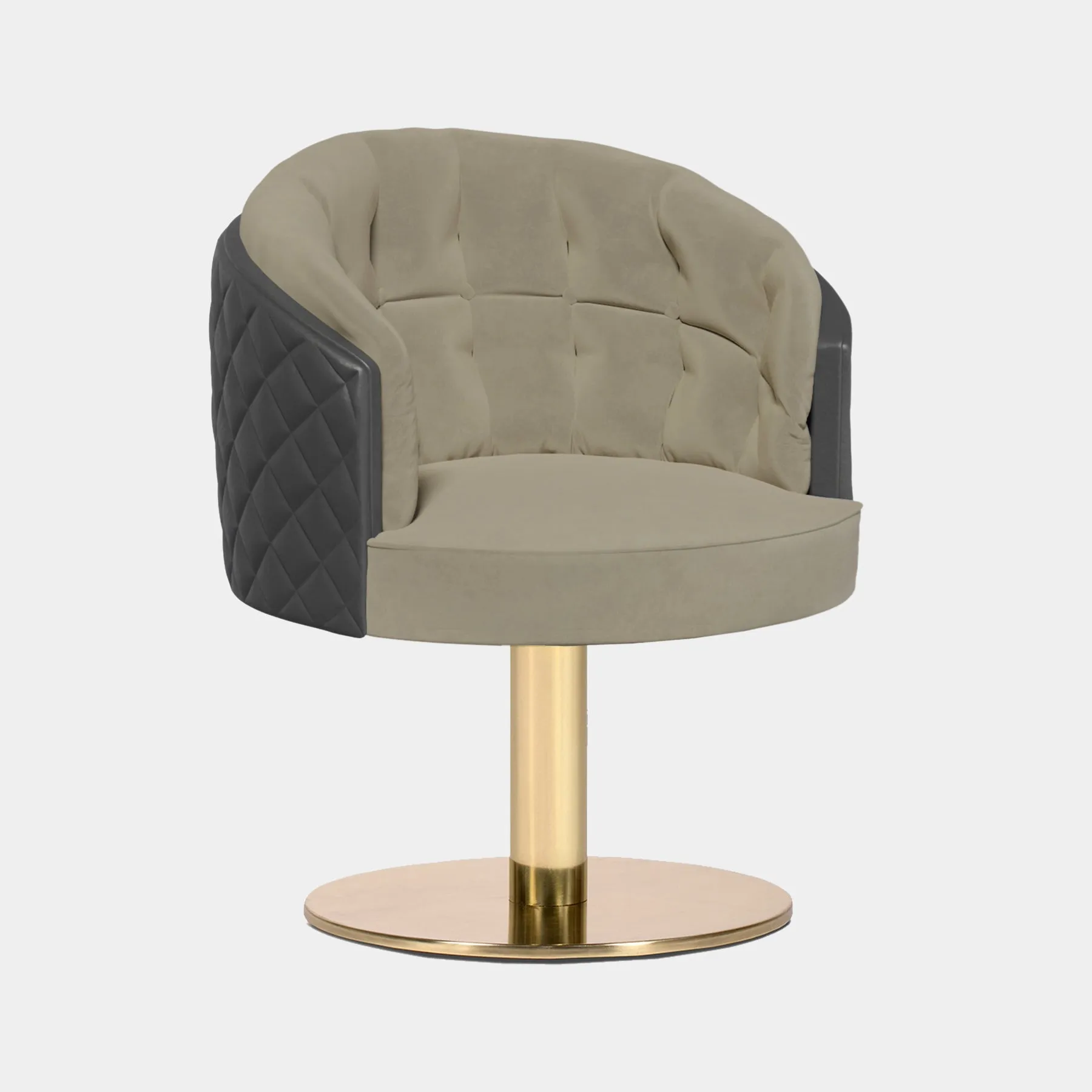 Bahama Swivel Dining Chair in Polished Brass with Grey Leather