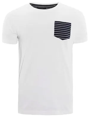 Generate Cotton T-Shirt with Striped Pocket in White