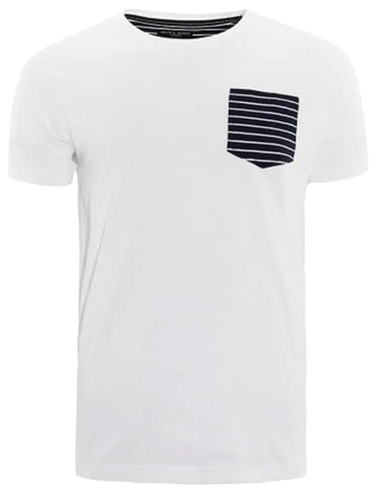 Generate Cotton T-Shirt with Striped Pocket in White