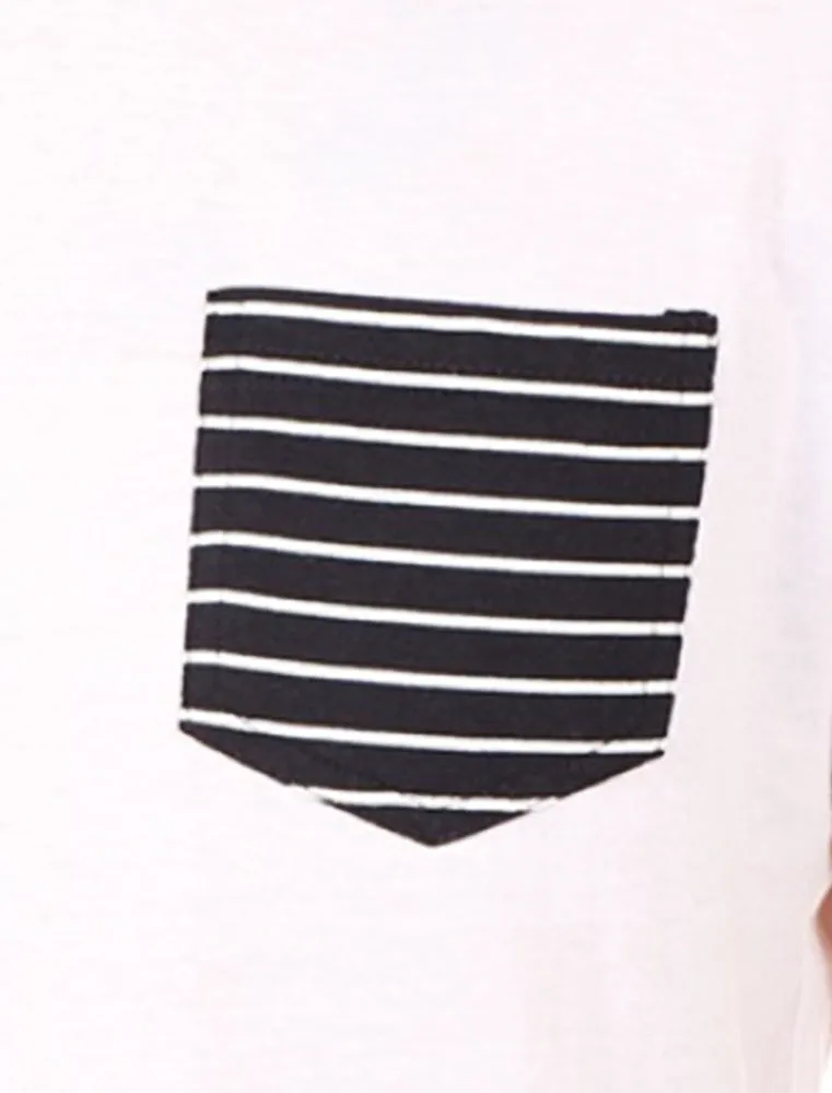 Generate Cotton T-Shirt with Striped Pocket in White