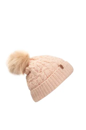 Hat - Pom Pom Cable Knit Chenille (Blush)