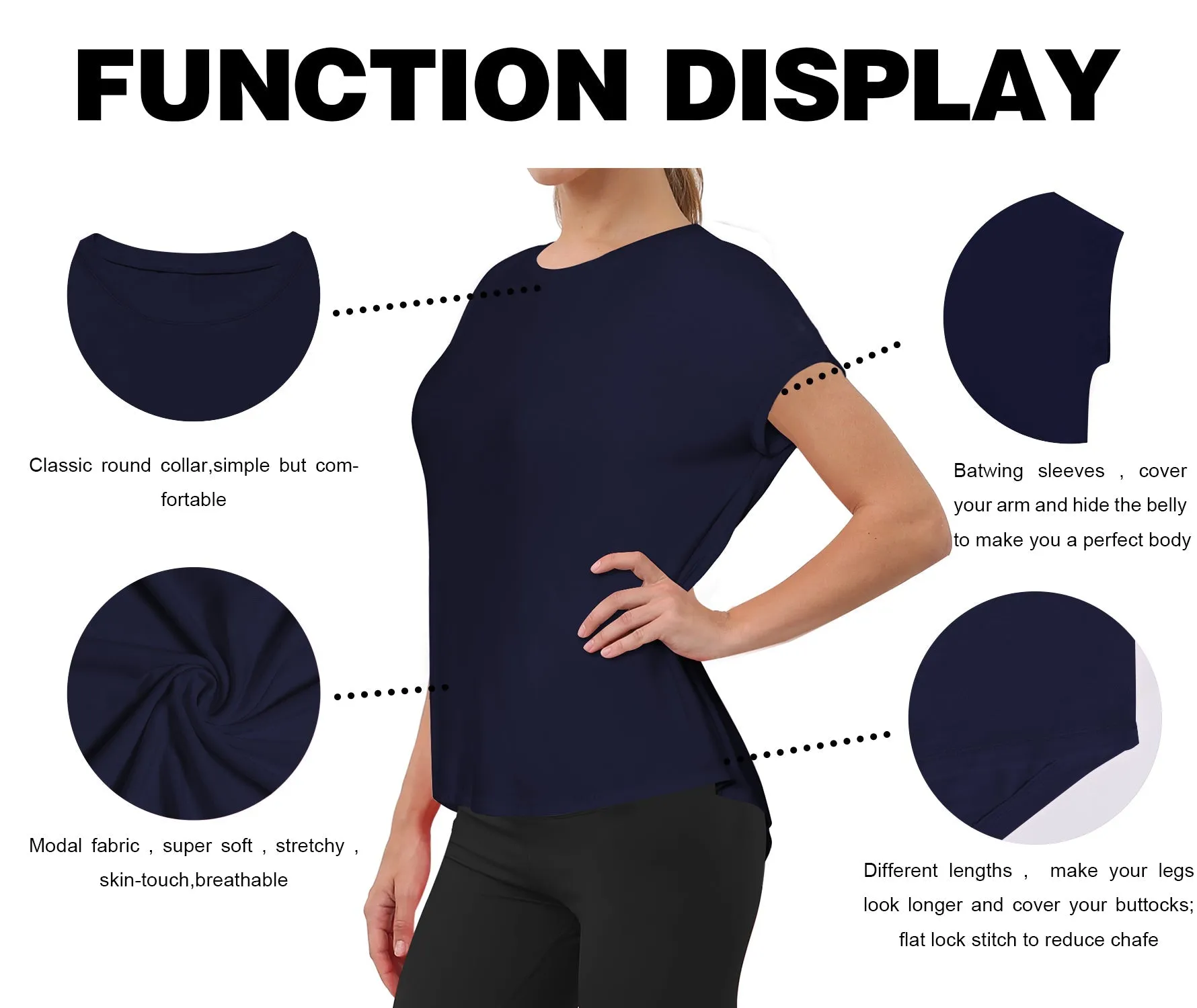 Hip Length Short Sleeve Shirt darknavy_Jogging
