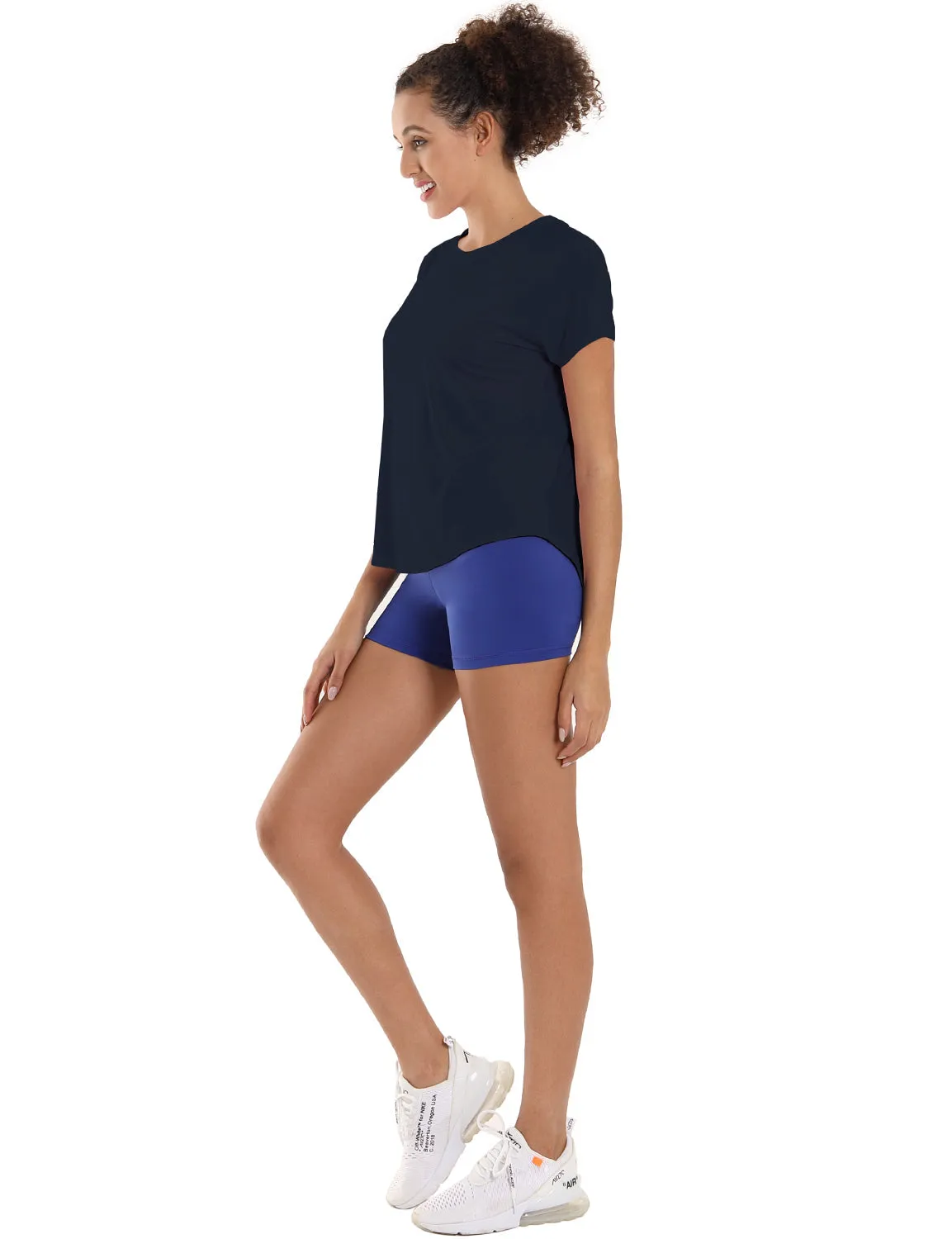 Hip Length Short Sleeve Shirt darknavy_Jogging