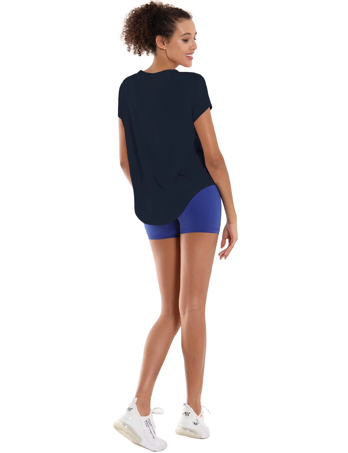 Hip Length Short Sleeve Shirt darknavy_Jogging