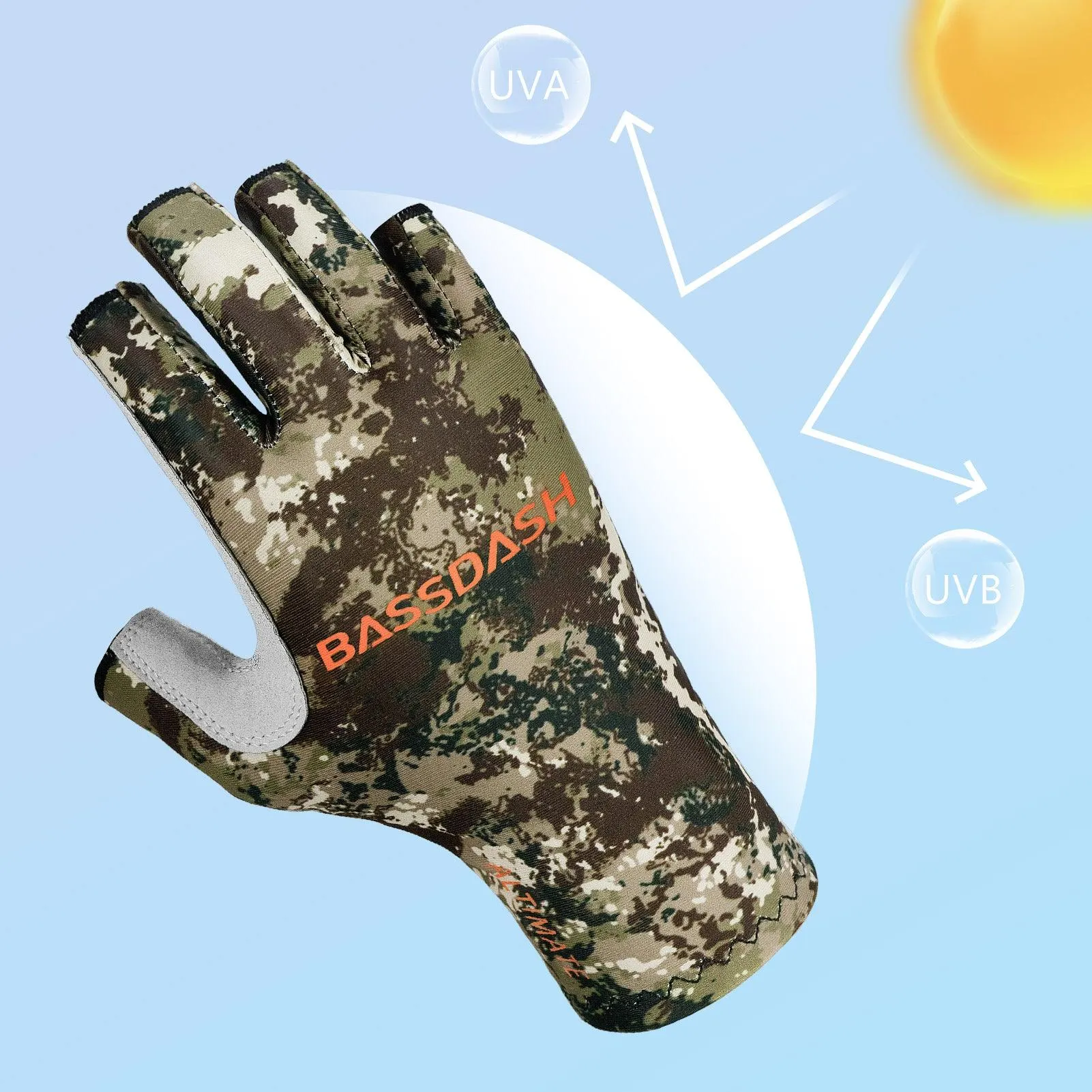 Men's Altimate UPF 50  Sun Protection Fingerless Fishing Gloves