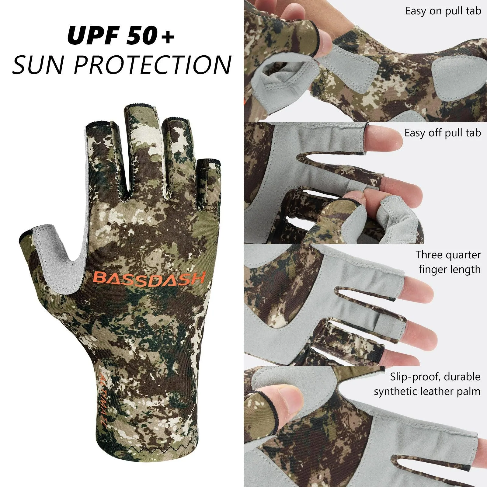 Men's Altimate UPF 50  Sun Protection Fingerless Fishing Gloves