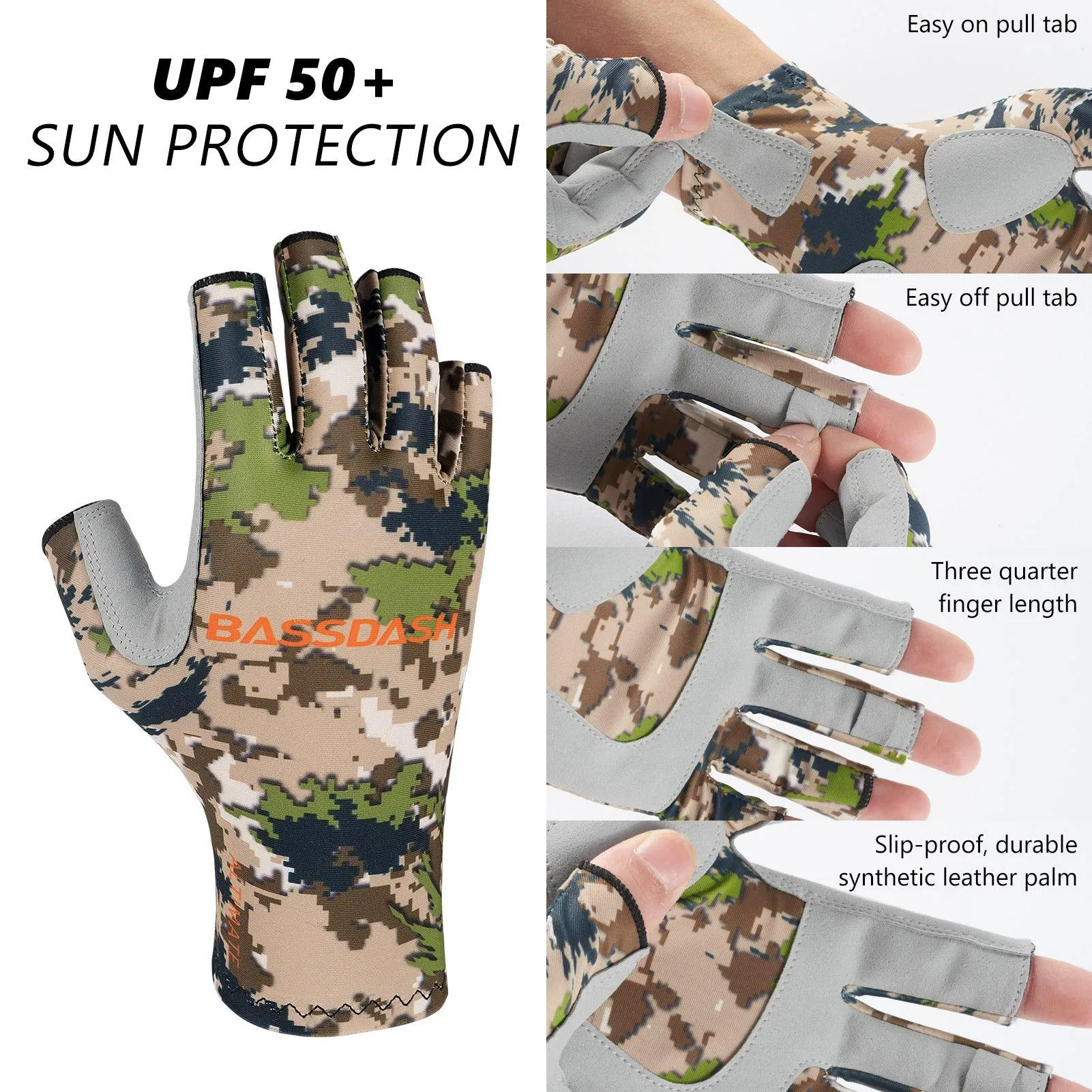 Men's Altimate UPF 50  Sun Protection Fingerless Fishing Gloves