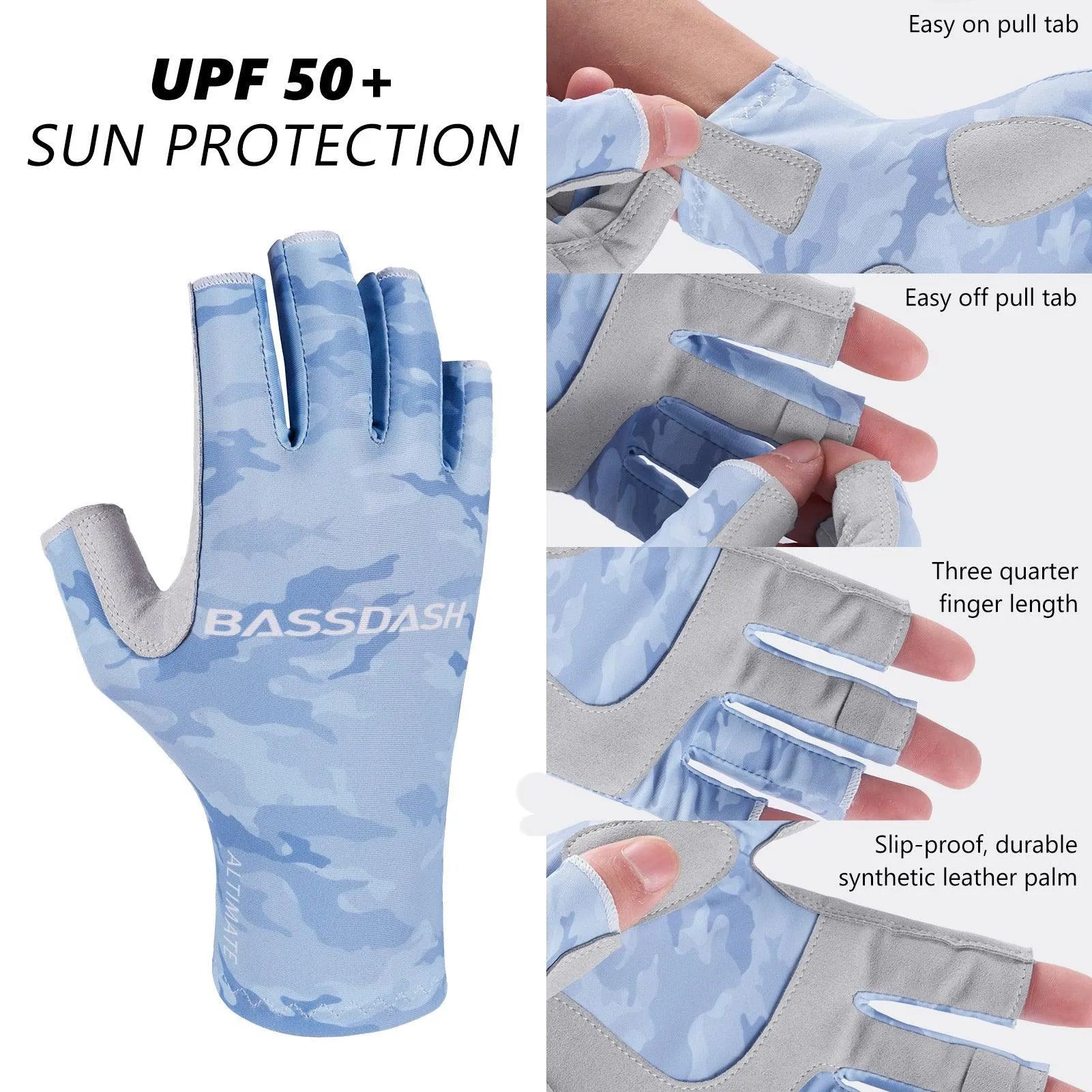 Men's Altimate UPF 50  Sun Protection Fingerless Fishing Gloves
