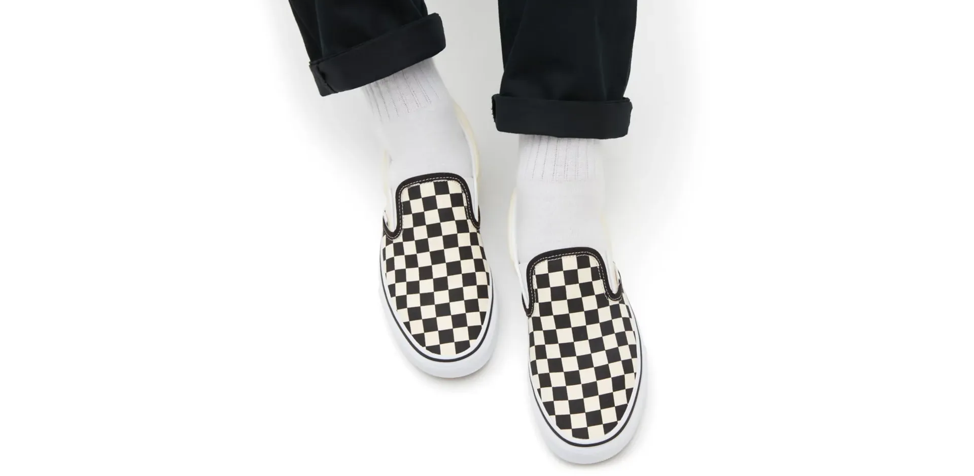 Mens Vans Classic Slip-On Shoes Black And White Checker/White