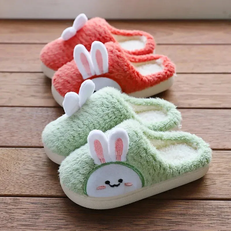 New Slippers For Home For Children Boys Girls Autumn Winter Home Furry Cute Flip Flops Rabbit Indoor Wooden Floor Warm Cotton Sh