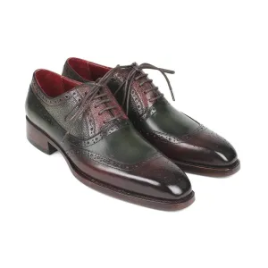 Paul Parkman Handmade Designer Shoes Men's Brown & Green Calfskin Oxfords BW926GR (PM5718)