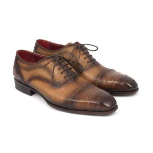 Paul Parkman Handmade Designer Shoes Men's Genuine Ostrich Captoe Oxfords Camel Color (PM5309)