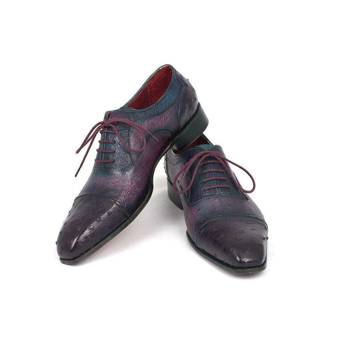 Paul Parkman Handmade Designer Shoes Men's Genuine Ostrich Captoe Oxfords Purple (PM5310)