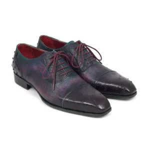 Paul Parkman Handmade Designer Shoes Men's Genuine Ostrich Captoe Oxfords Purple (PM5310)