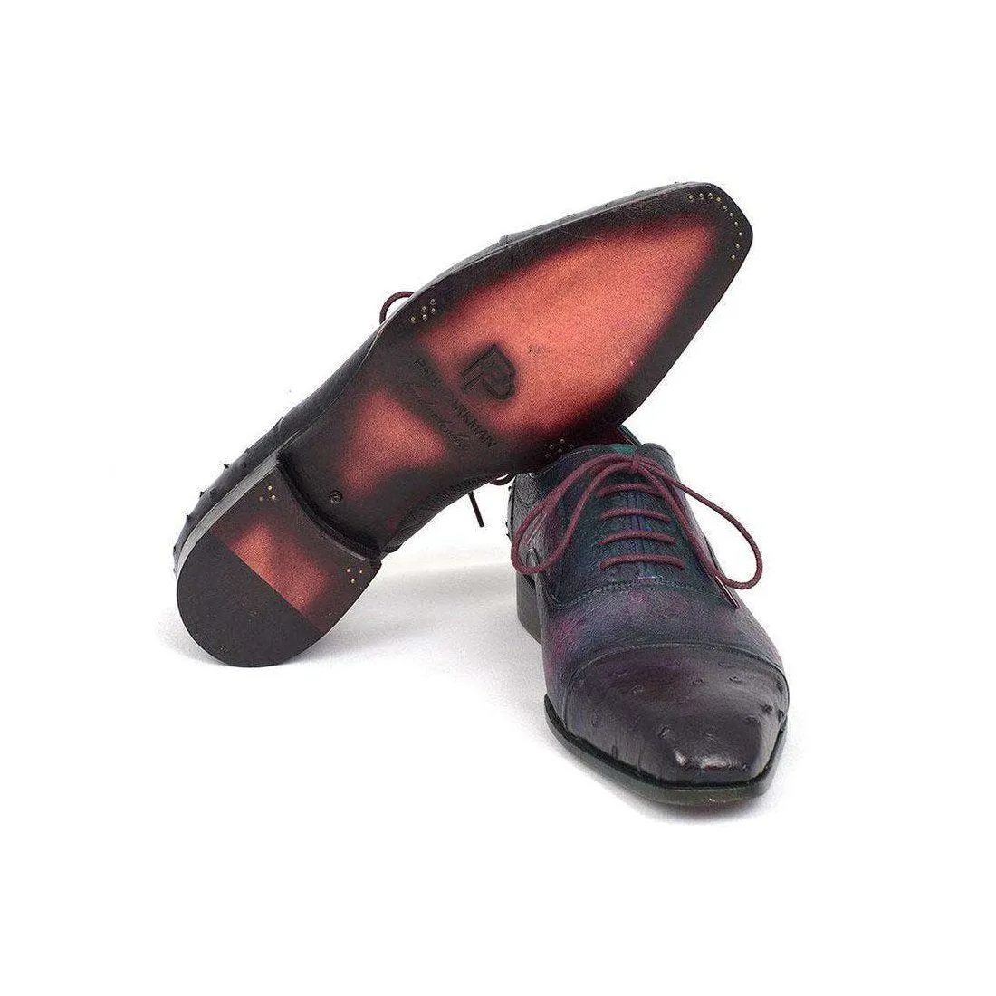 Paul Parkman Handmade Designer Shoes Men's Genuine Ostrich Captoe Oxfords Purple (PM5310)