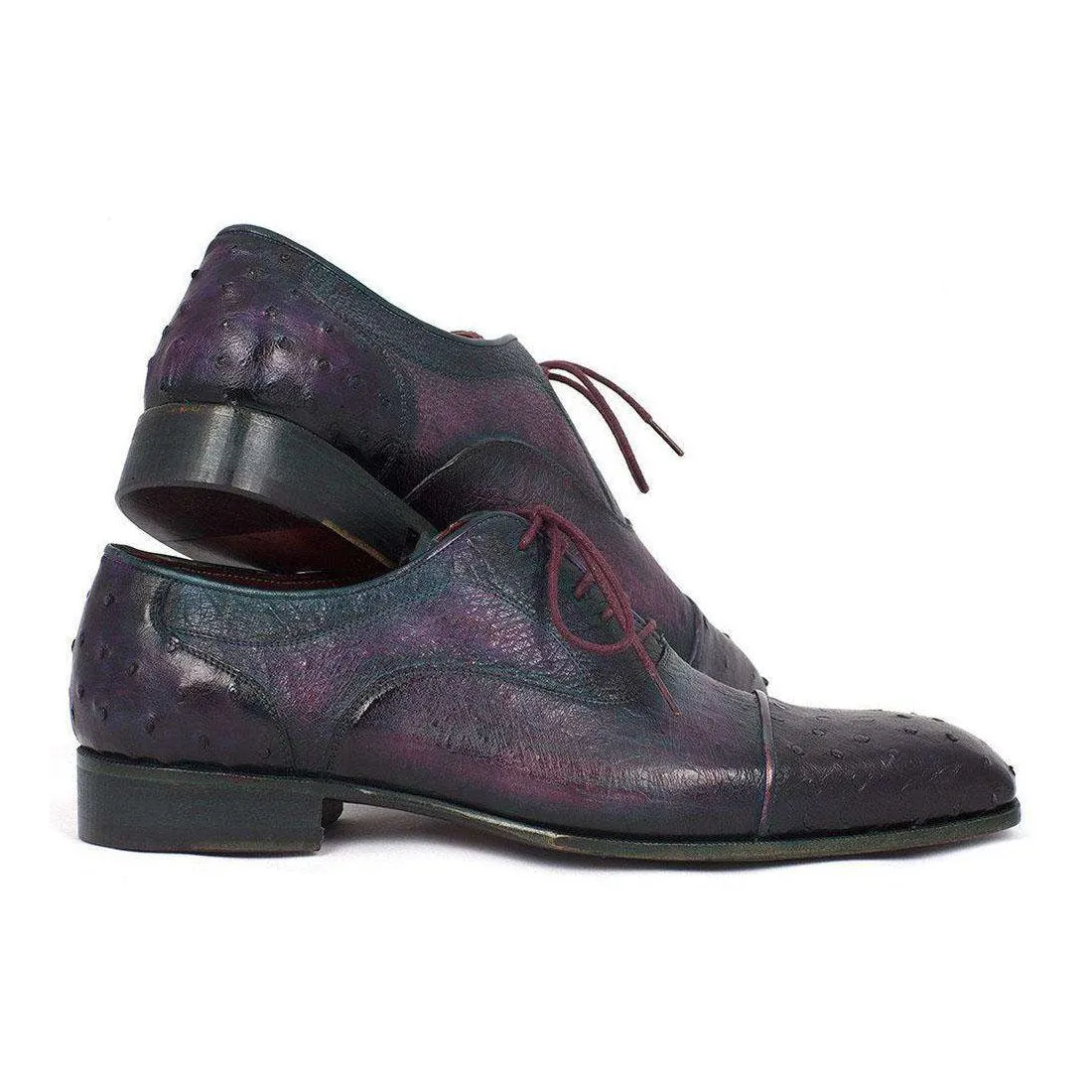 Paul Parkman Handmade Designer Shoes Men's Genuine Ostrich Captoe Oxfords Purple (PM5310)