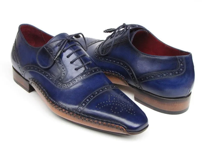 Paul Parkman Men's Captoe Navy Blue Hand Painted Oxfords