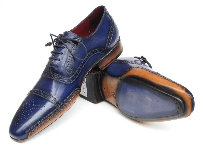 Paul Parkman Men's Captoe Navy Blue Hand Painted Oxfords