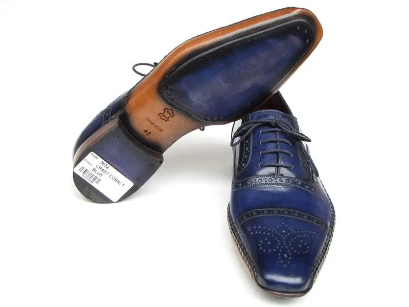 Paul Parkman Men's Captoe Navy Blue Hand Painted Oxfords