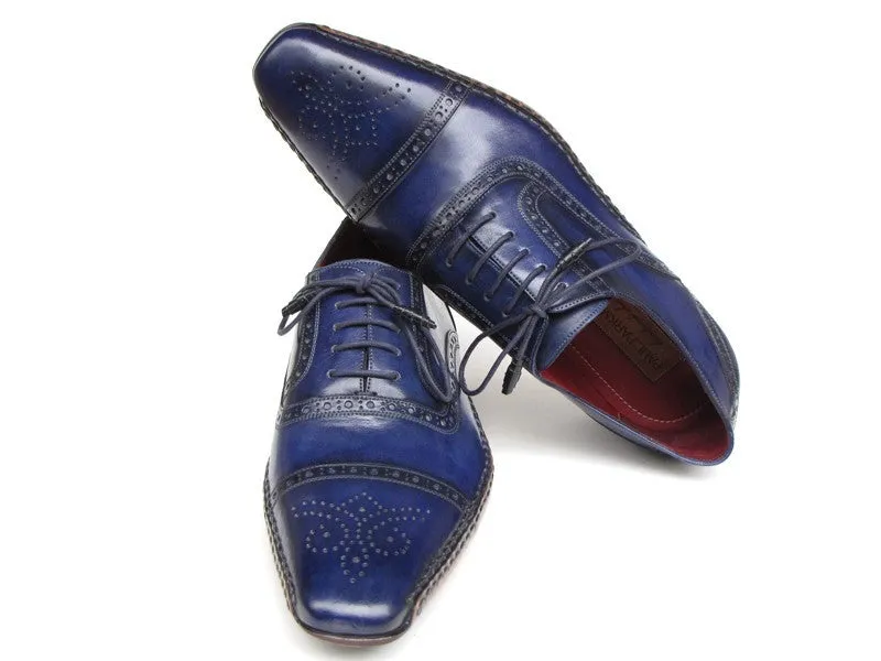 Paul Parkman Men's Captoe Navy Blue Hand Painted Oxfords