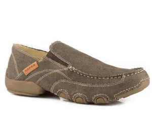 Roper Mens Dougie Chocolate Brown Fabric Slip-On Shoes