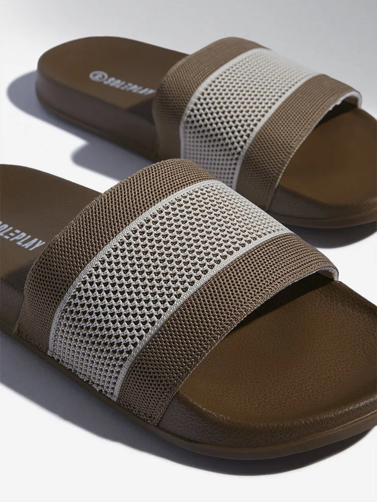 SOLEPLAY Beige Knit-Textured Pool Slides