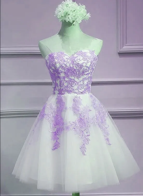 Solvbao Lovely Sweetheart White Tulle with Purple Lace, Cute Party Dress