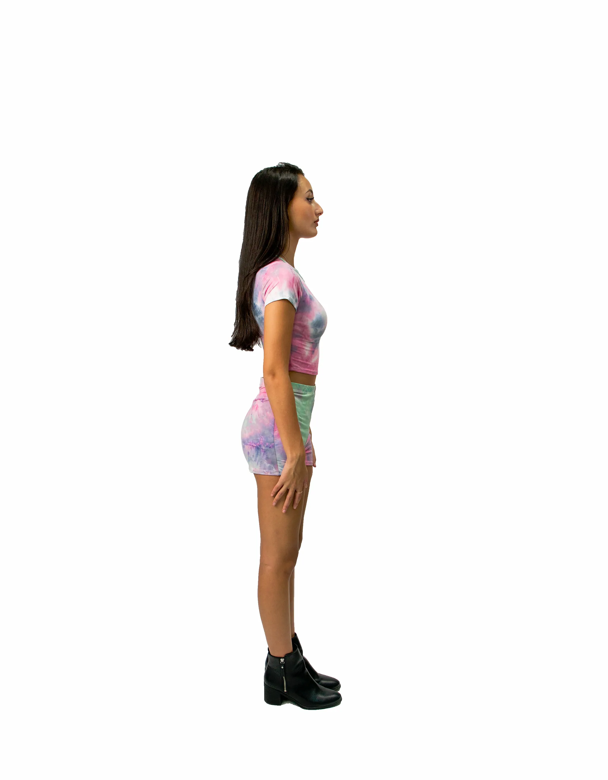Tie Dye Short Sleeve Top Outfit and Hotpants Workout Shorts Two Piece Set